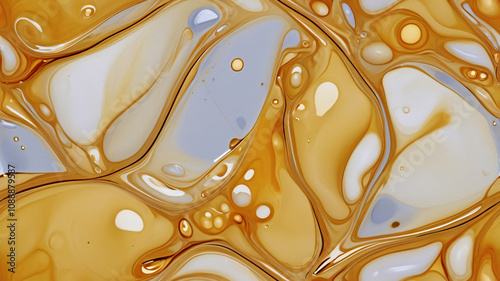 Golden yellow oil bubbles texture. Background for banner, backdrop or texture for 3D mapping
