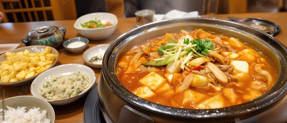 Kimchi Jjigae In A Stone Pot, Tofu, Korean Food Menu Photography Kimchi Jjigae In A Stone Pot, Tofu, Korean Food Menu Photography