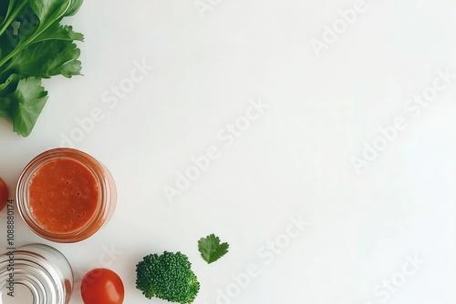 Fresh Vegetables, Smoothie Jar, and Herbs for a Healthy Meal by Generative Ai Photo photo