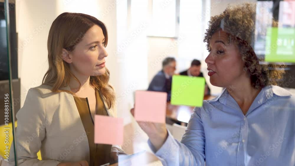 Experienced female manager and her young colleague discussing their project Experienced female manager and her young colleague discussing their project