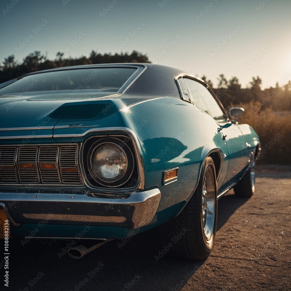 Naklejka premium A retro-styled car inspired by the 1970s muscle cars.