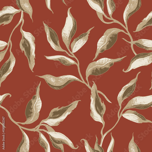 Seamless Pattern of Hand Drawn Leaves