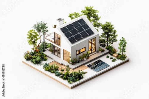 Innovative solar-powered eco-friendly building concept green urban environment architectural drawing sustainable design perspective