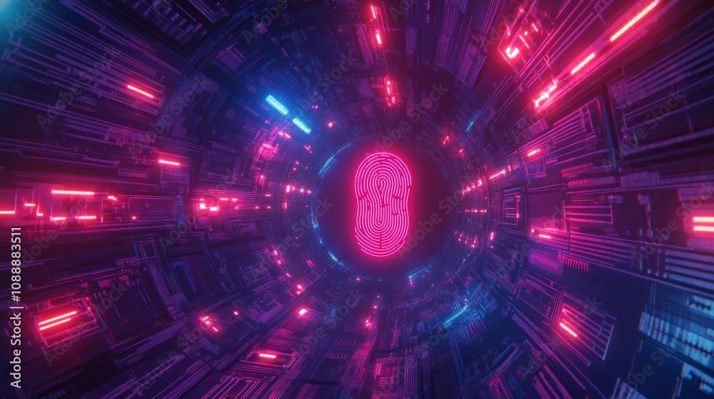 Abstract neon tunnel with glowing pink orb. Abstract neon tunnel with glowing pink orb.