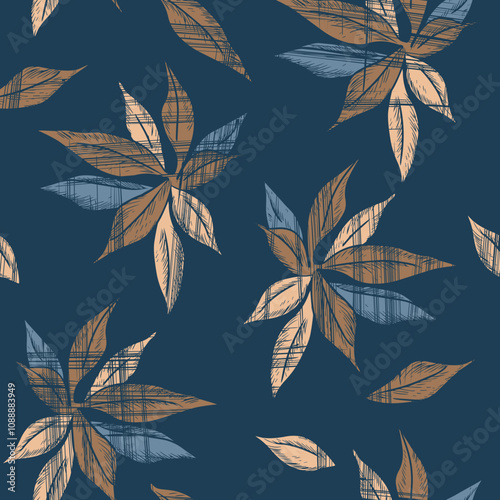 Textured Leaves Seamless Pattern 3d.eps