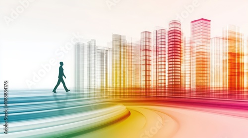 Exploring urban transparency, revealing vibrant colors within buildings, symbolizing mental health openness in society. 