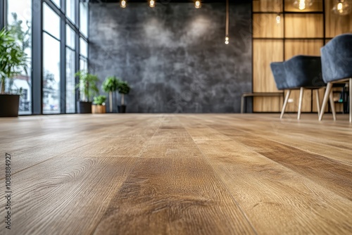 Modern wood floor in a stylish room. Perfect for interior design, home decor, and flooring websites.
