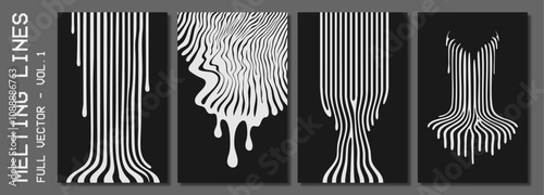 black and white vector pattern, phi, dripping, melting lines,, symmetrical, vector pattern