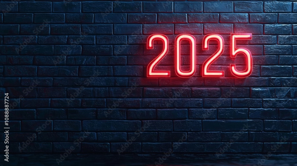 Obraz premium New year plan 2025 and resolutions concept. A glowing neon 