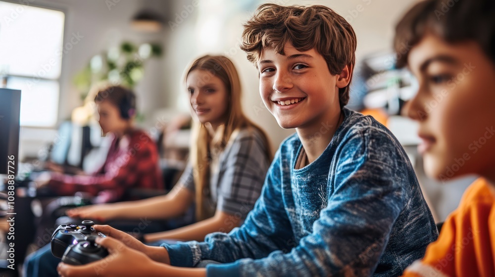 Obraz premium E-sports for educational purposes, using gaming as a tool for learning, strategy, and teamwork