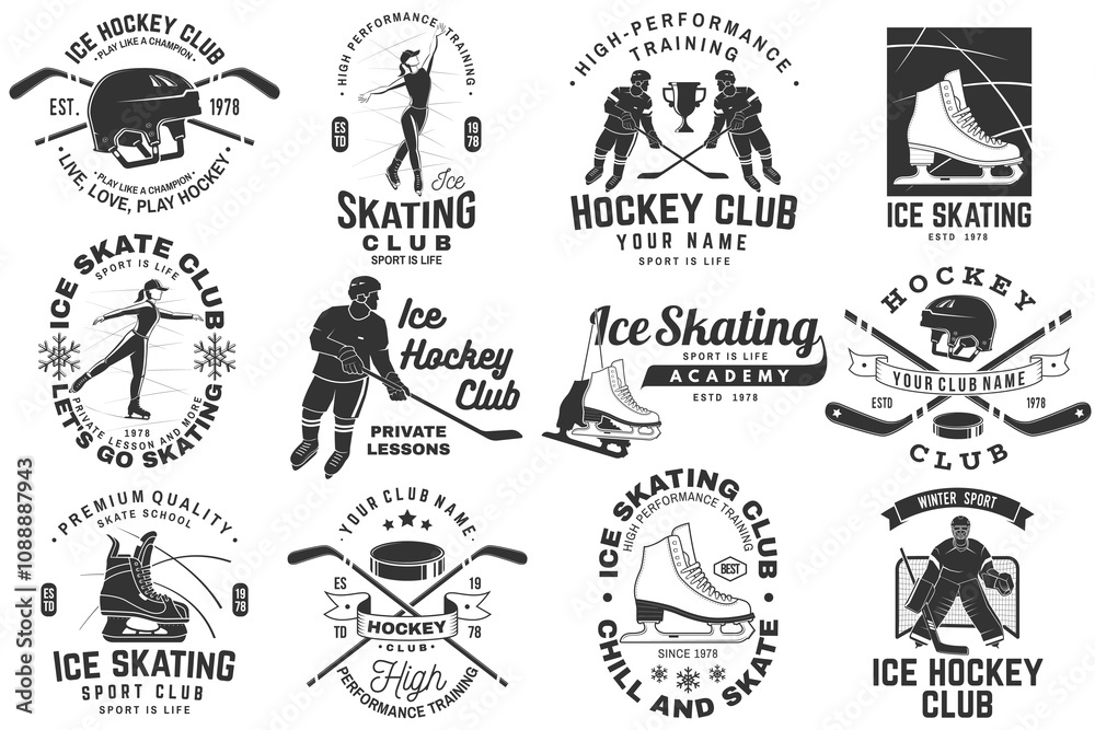 Φωτογραφία Set of Ice Skate club and Ice Hockey logo, badge design