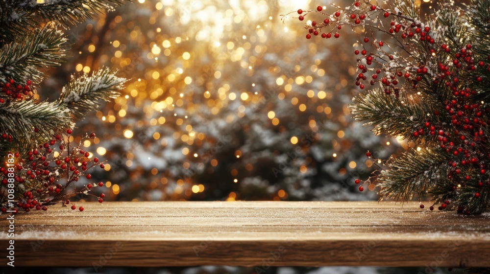 Festive Winter Wonderland with Bokeh Lights and Evergreen Decor Festive Winter Wonderland with Bokeh Lights and Evergreen Decor