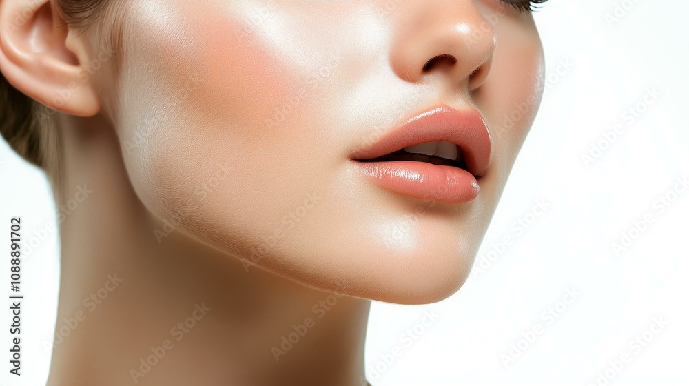 Close-up portrait of a woman showcasing a radiant complexion and smooth skin, highlighting beauty and skincare. Close-up portrait of a woman showcasing a radiant complexion and smooth skin, highlighting beauty and skincare.