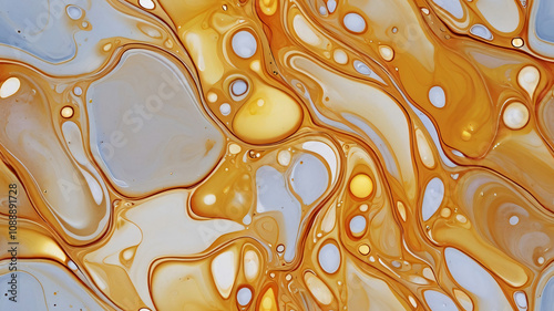 Golden yellow oil bubbles texture. Background for banner, backdrop or texture for 3D mapping