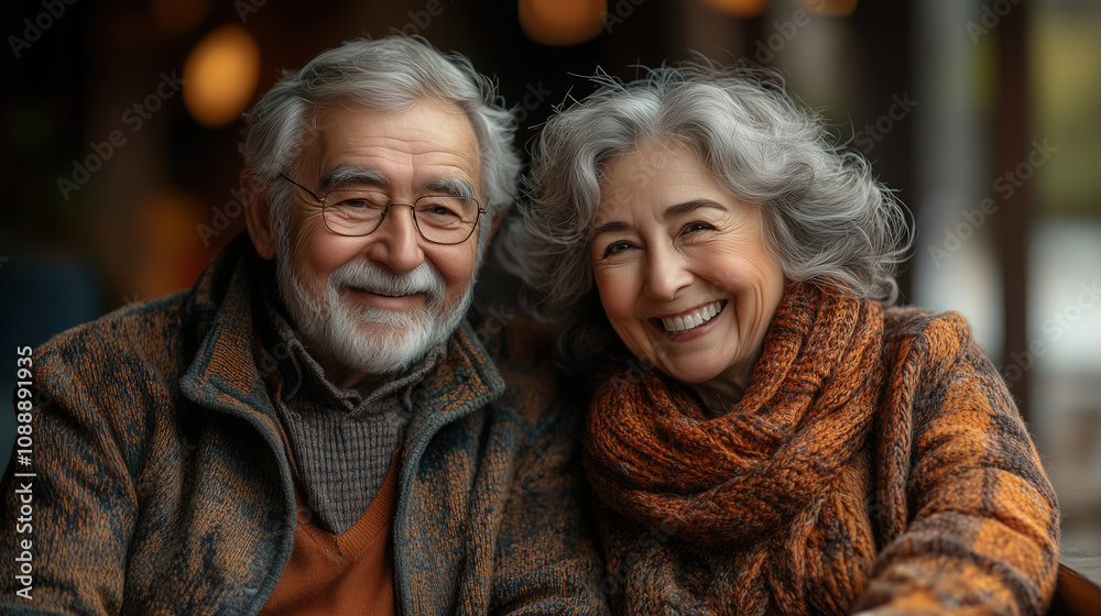 Elderly couple enjoying a cozy moment at a cafe on a chilly day surrounded by warm decor and soft lighting. Generative AI Elderly couple enjoying a cozy moment at a cafe on a chilly day surrounded by warm decor and soft lighting. Generative AI