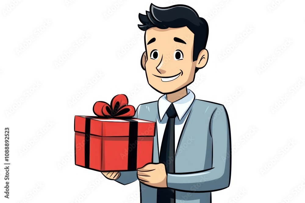 Isolated a man with the gift box cartoon adult red. Isolated a man with the gift box cartoon adult red.