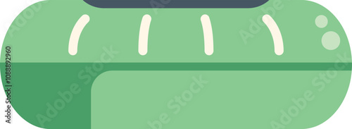 Green inflatable boat with a gray bottom is floating on a white background