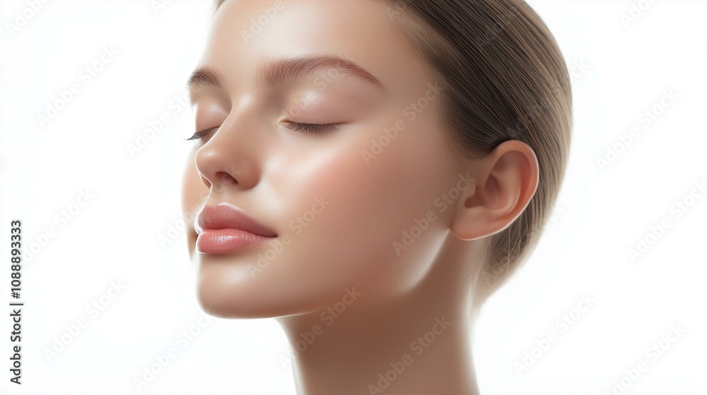 A serene portrait of a young woman with closed eyes, showcasing natural beauty and tranquility. A serene portrait of a young woman with closed eyes, showcasing natural beauty and tranquility.