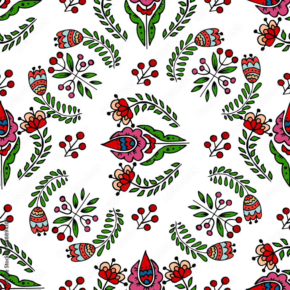 Obraz premium Seamless pattern. Folk ornament. Pattern in hand drawn style