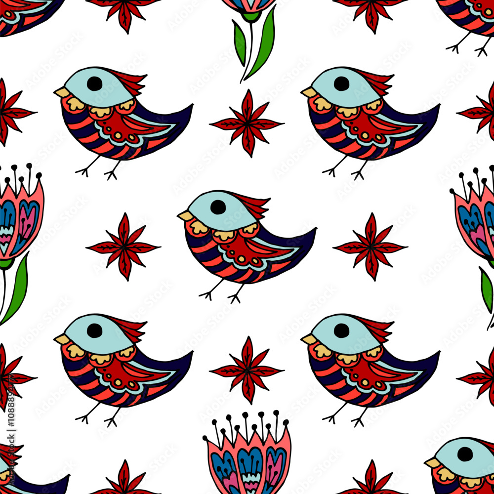 Obraz premium Seamless pattern. Folk ornament. Pattern in hand drawn style