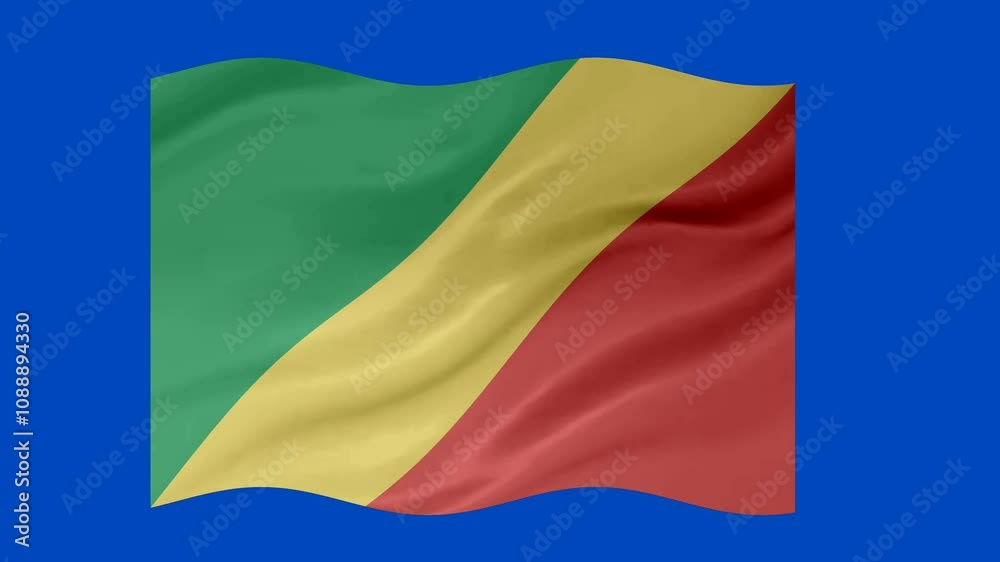 The Republic of the Congo waving flag loop animation with glowing 3d shade isolated on blue background The Republic of the Congo waving flag loop animation with glowing 3d shade isolated on blue background