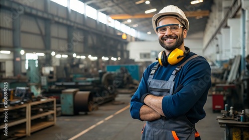 Confident Factory Worker in Protective Gear 