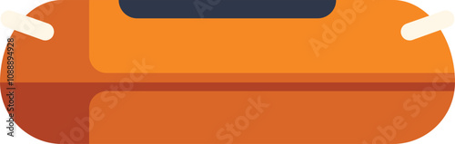 Orange inflatable life raft floating on water, safety equipment for emergency situations, flat vector icon