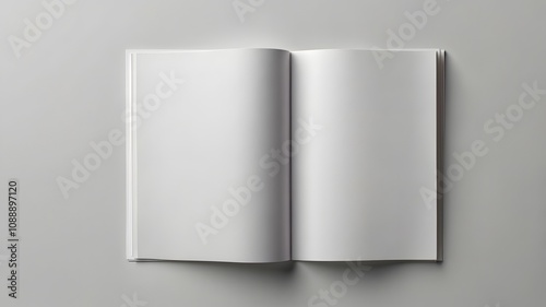 White empty blank A4 open magazine book page 
mockup isolated on solid background, minimal graphic design resources for branding advertising