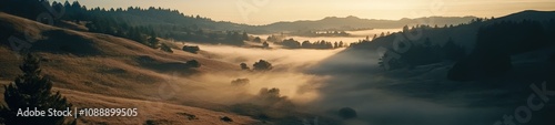 Foggy Valley at Golden Hour, Aerial Landscape Photography