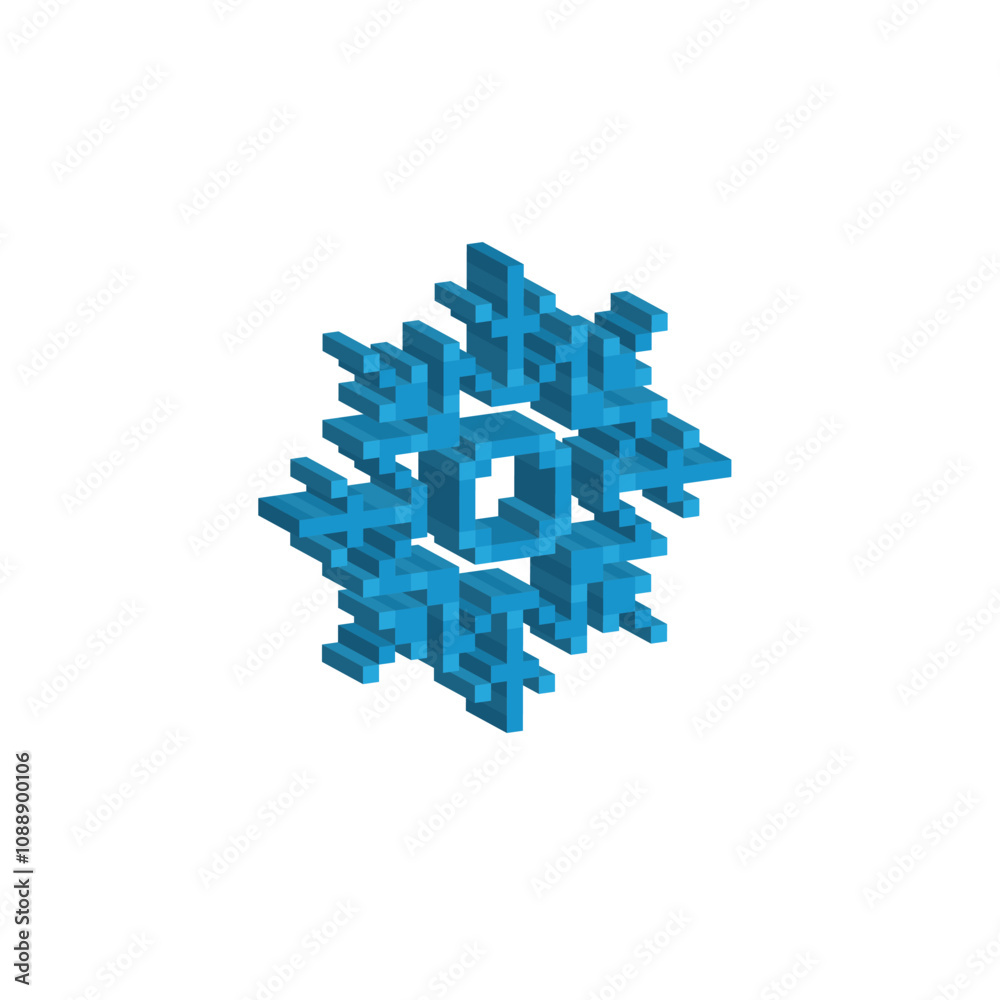 Fototapeta premium isometric pixel snowflakes icon. Vector pixel art snowflake 8 bit logo for game
