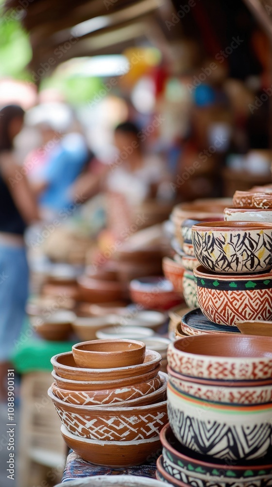 Local artisans display handmade pottery and textiles while shoppers enjoy friendly haggling Local artisans display handmade pottery and textiles while shoppers enjoy friendly haggling
