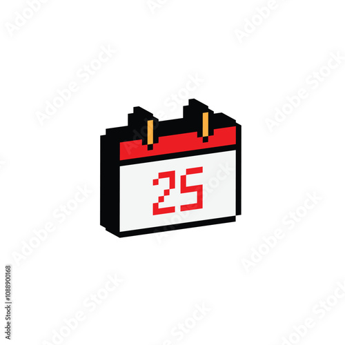 isometric Pixel art calendar 25 date icon vector 8 bit company logo template