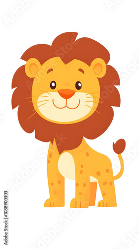  Lion cartoon illustration with a cute smiling lion isolated on a white background