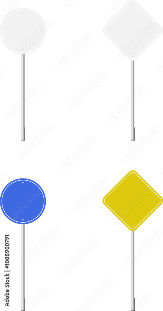 Road traffic signs set. Direction arrow, information board. Attention traffic signs mockup. Blank board with place for text. Isolated Vector illustration. Road traffic signs set. Direction arrow, information board. Attention traffic signs mockup. Blank board with place for text. Isolated Vector illustration.