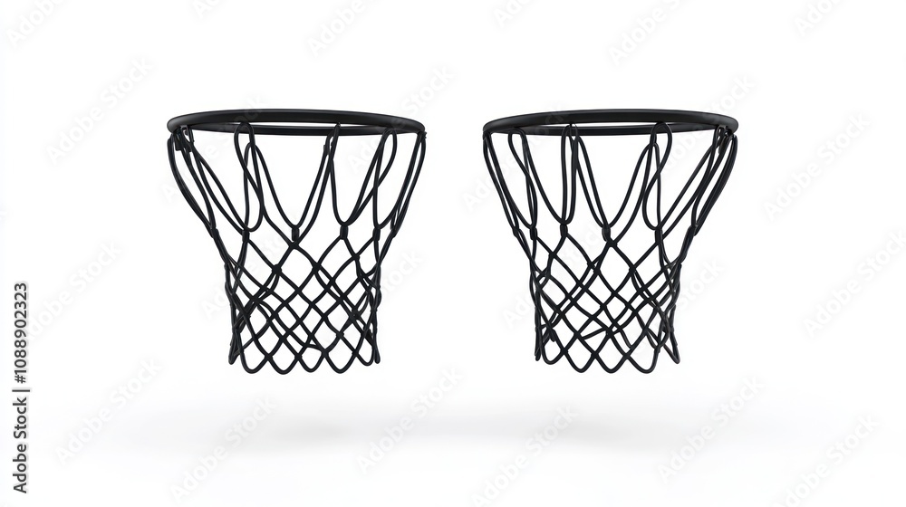 Two black basketball hoops. Two black basketball hoops.