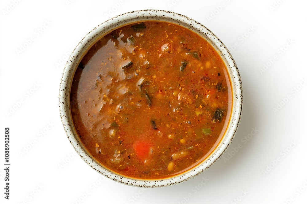 Top view of a bowl of Nigerian Pepper Soup, isolated on white background Top view of a bowl of Nigerian Pepper Soup, isolated on white background