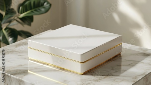 Elegant luxury packaging box mockup with gold accents minimalist design modern studio high-end presentation photo