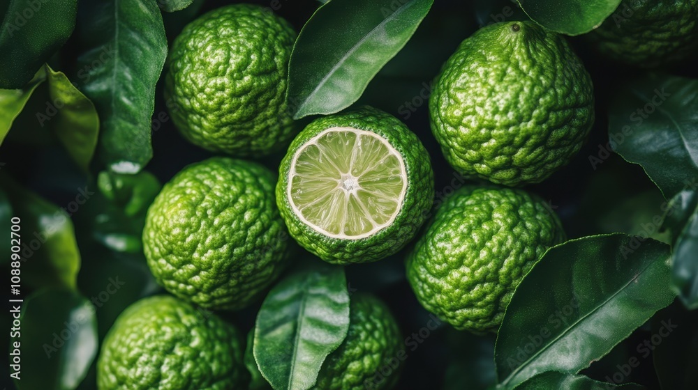 Fresh kaffir limes on tree. Perfect for recipes, blogs, or articles about cooking with citrus. Fresh kaffir limes on tree. Perfect for recipes, blogs, or articles about cooking with citrus.