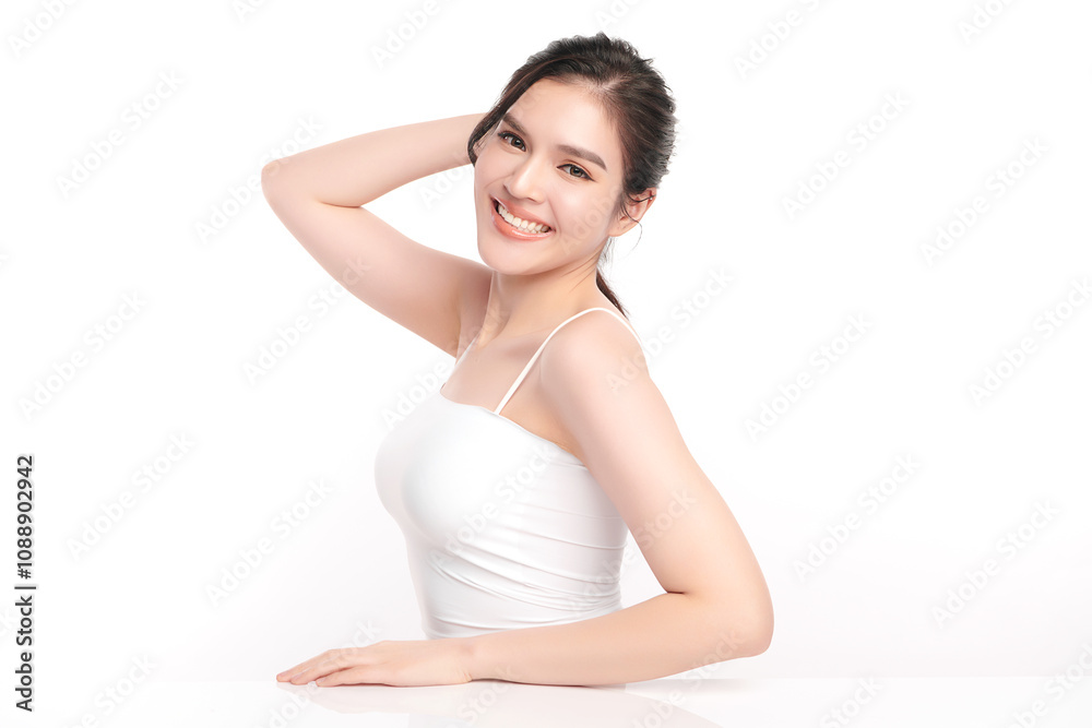 Beautiful young asian woman with clean fresh skin on white background, Face care, Facial treatment, Cosmetology, beauty and spa, Asian women portrait. Beautiful young asian woman with clean fresh skin on white background, Face care, Facial treatment, Cosmetology, beauty and spa, Asian women portrait.