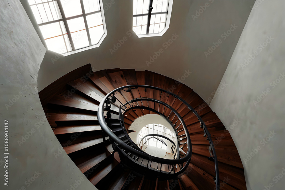 Fototapeta premium picture of a circular staircase from above.