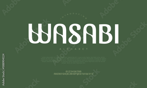Wasabi typography beauty fashion elegant minimalist serif italic fonts decorative wedding vintage retro logos. Minimal luxury font alphabet logo. Vector illustration