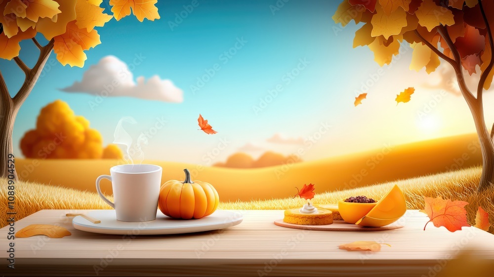 A vibrant autumn picnic poster with hearty seasonal foods like roasted squash and hot cider, placed in a scenic fall landscape. A vibrant autumn picnic poster with hearty seasonal foods like roasted squash and hot cider, placed in a scenic fall landscape.