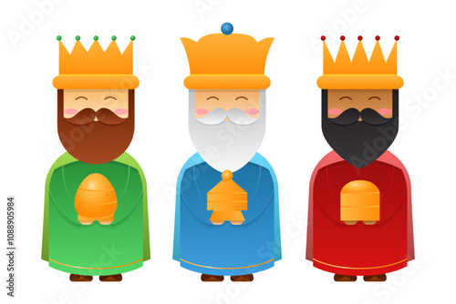 Vector illustration of three wise men character on transparent background