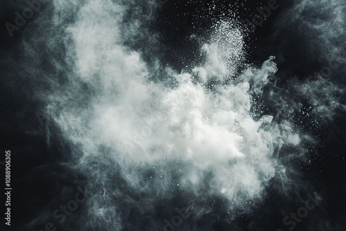 White powder explosion on black background. Colored cloud. Colorful dust explode