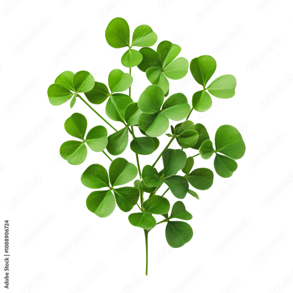 Fototapeta premium four leaf clover twig isolated on transparent background cutout