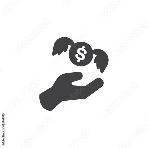 Hand with angel wings and money vector icon