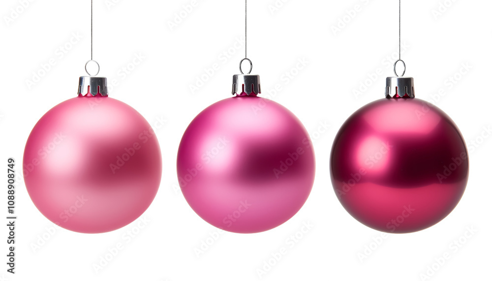three pink christmas balls isolated on transparent background cutout three pink christmas balls isolated on transparent background cutout