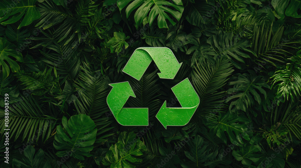 custom made wallpaper toronto digitalLeaf shaped recycling symbol surrounded by lush green foliage, promoting sustainability