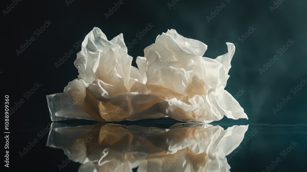 Randomly placed tissues on a reflective surface, creating a mix of highlights and depth. Randomly placed tissues on a reflective surface, creating a mix of highlights and depth.
