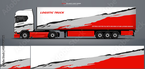 truck trailer livery design template. Truck Cargo delivering vehicle paintjob. Mock up and design on separate layers vector files.